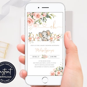 Electronic Baby Shower Invitation, Pink Baby Shower Evite, Sweet Baby Girl Invitation, Sweet Baby Shower Evite, Blush Pink Gold Floral Evite