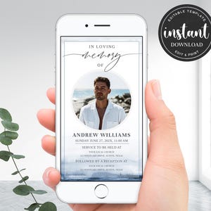 Electronic Funeral Announcement, Blue Digital Funeral Invitation, Blue Electronic Funeral Invitation, Memorial Service Evite, Funeral Evite