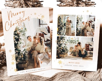 Plantillas para tarjetas de Navidad, plantillas para tarjetas de Navidad con arco, tarjetas de Navidad con foto, tarjetas de Navidad estilo boho, plantillas navideñas para Canva