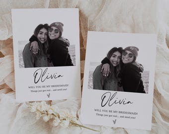 Photo Bridesmaid Proposal Card Template, Will You Be My Bridesmaid Card, Editable Maid Of Honor Proposal, Bridesmaid Proposal Cards
