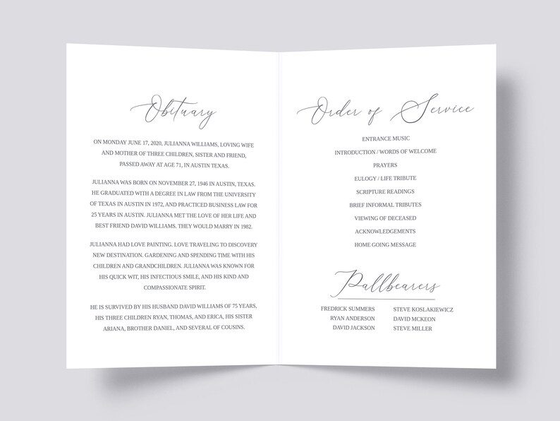 Minimalist Funeral Program Template, Simple Memorial Service, Canva Celebration of Life Invitation, Editable In Loving Memory image 2
