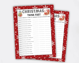 Christmas Think Fast Game, Family Christmas Games, Fun Christmas Game for Adults Kids, Office Christmas Party Game, Holiday Office Game