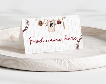 Little Slugger First Birthday Party Food Label, Baseball 1st Birthday Party Food Label, First Birthday Table Number, Editable Canva Template