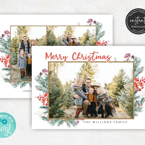 Merry Christmas Photo Card Template, Christmas Card Template, Holiday Card Template, Holiday Photo Cards, Christmas Photo Card Template