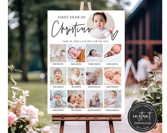 First Birthday Milestone Sign, Milestone Birthday Sign, Baby 1st Birthday Milestone Board, 1st Birthday Photo Collage Sign, Birthday Poster