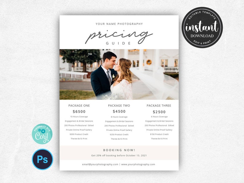 Photography Pricing Template, Wedding Photography Pricing Template, Wedding Price List Template, Wedding Pricing Guide, Wedding Price Sheet image 1