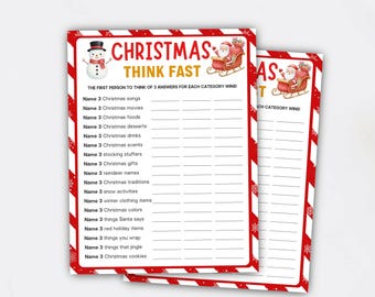Christmas Think Fast Game, Fun Christmas Game for Adults Kids, Family Christmas Games, Christmas Party Games, Holiday Office Game