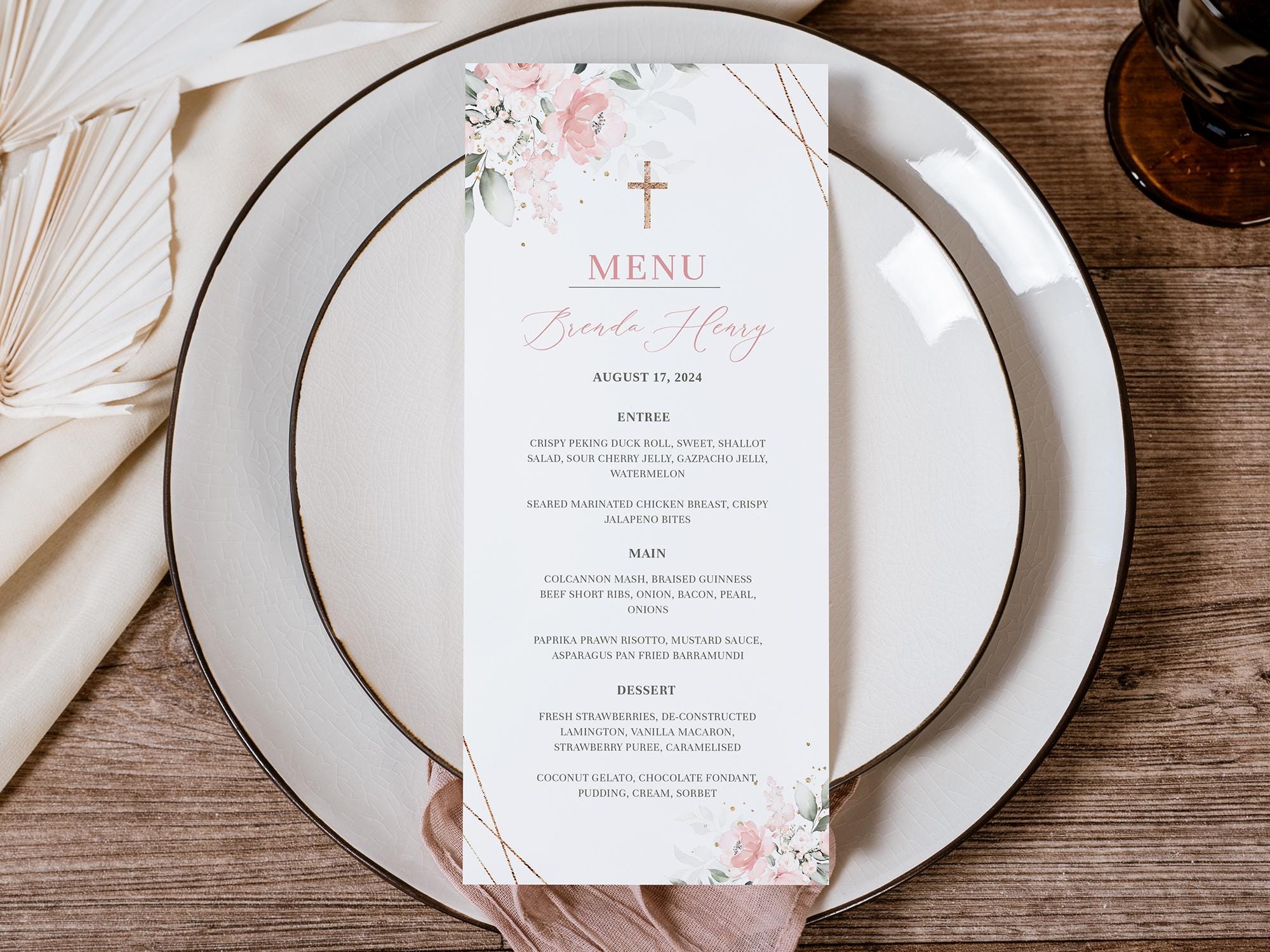 Pink First Holy Communion Menu Template, Pink First Communion Menu ...