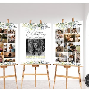 Funeral Collage Template, Set of 3 Funeral Photo Collage Bundle, Funeral Welcome Sign Bundle, Memorial Poster, Easel Display Memorial Poster