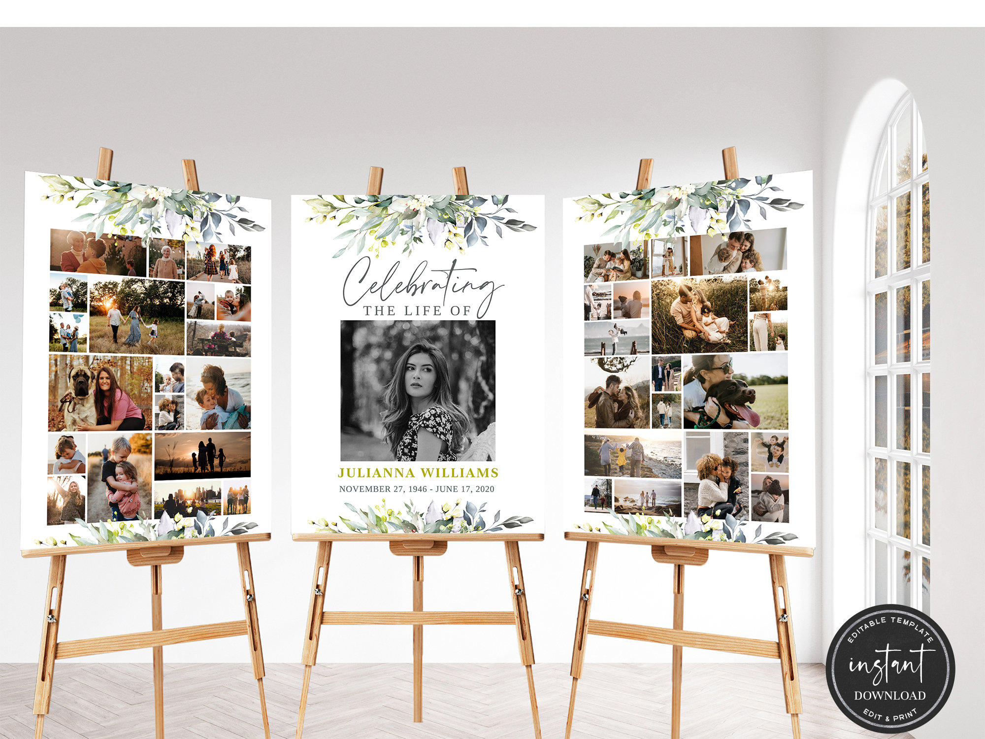Funeral Collage Template, Set of 3 Funeral Photo Collage Bundle, Funeral Welcome Sign Bundle, Memorial Poster, Easel Display Memorial Poster