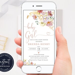 Electronic Baby Shower Invitation, Pink Baby Shower Evite, Girl Baby Shower Evite, Pink & Gold Baby Shower Evite, Girls Baby Shower Evite