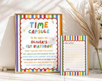 Fun to Be One Time Capsule Set, Primary Colors Birthday Party Sign, 1st Birthday Milestone Keepsake, First Birthday Guest Activity, Canva