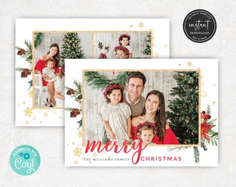 Plantilla de tarjeta de Navidad, Plantilla de tarjeta navideña, Plantilla de tarjeta fotográfica, Tarjeta familiar, Plantilla de tarjeta de Feliz Navidad, Tarjetas fotográficas navideñas