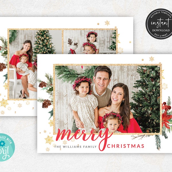 Plantilla de tarjeta de Navidad, Plantilla de tarjeta navideña, Plantilla de tarjeta fotográfica, Tarjeta familiar, Plantilla de tarjeta de Feliz Navidad, Tarjetas fotográficas navideñas