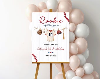 Rookie of the Year First Birthday Welcome Sign, Baseball 1st Birthday Welcome Sign, Baseball Birthday Party Sign, Birthday Canva Template