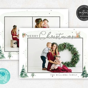 Modelo de cartão de Natal, cartões de Natal, cartão com foto de Natal, cartão de Natal com pinheiros, cartão de Natal em aquarela, cartão com foto de Natal
