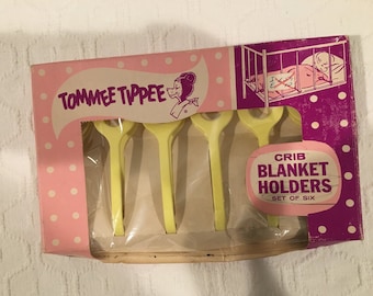 NIB Vintage 1950's Tommee Tippee Baby Crib Blanket Holders-Vintage in box-some wear to box itself