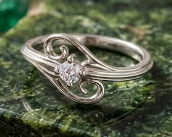 925 sterlingzilveren filigraanring, vintage stijl solitaire ring, sierlijke wervelende zirkonia ring voor vrouwen, art-deco beloftering,