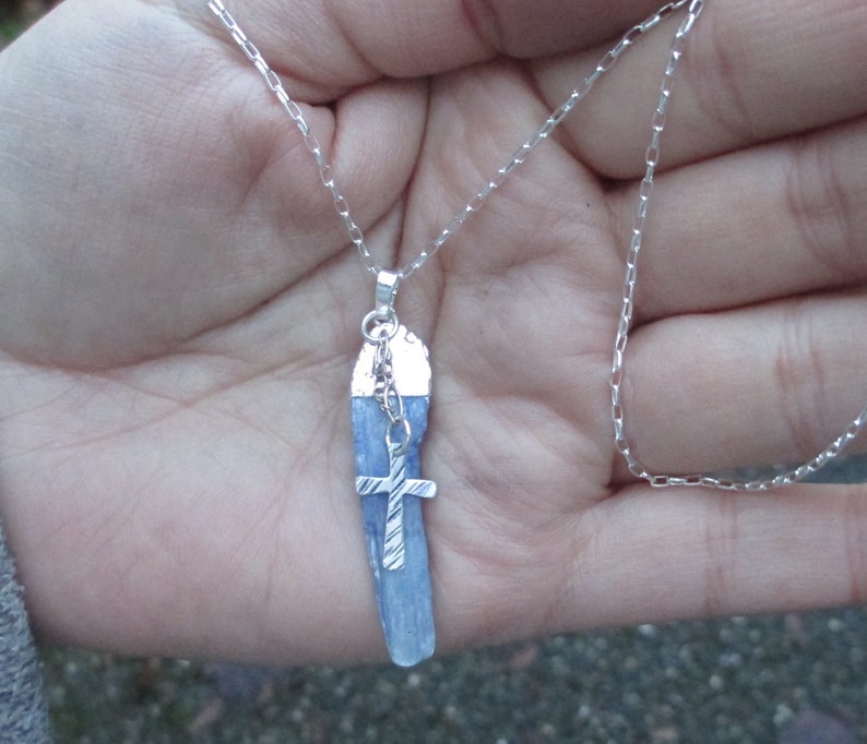 Sterling Silver and Blue Kyanite Cross Necklace