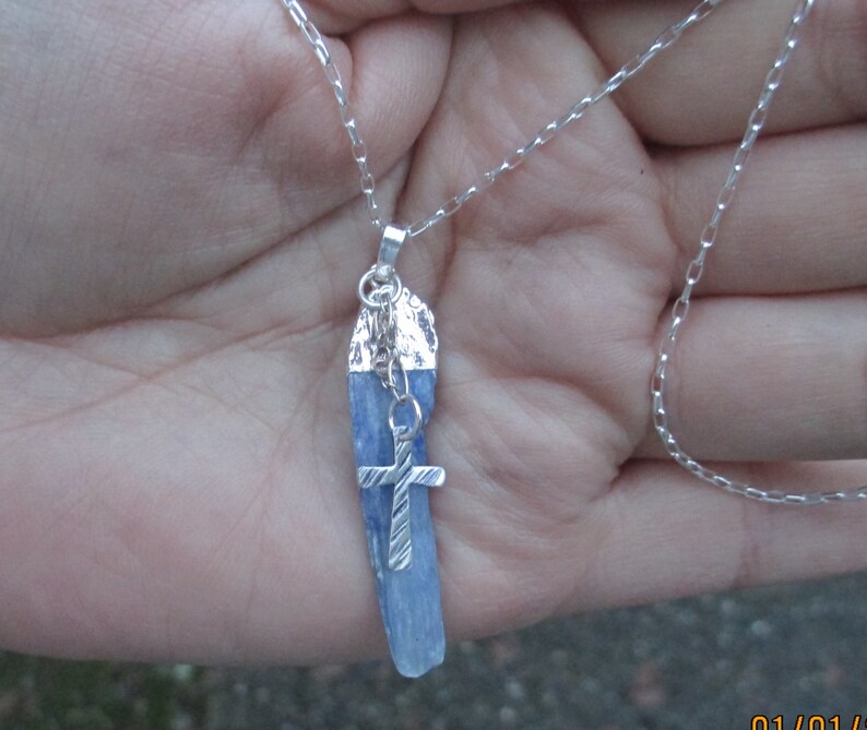 Sterling Silver and Blue Kyanite Cross Necklace