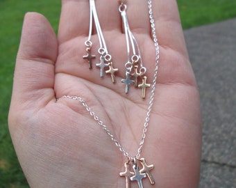 Western Peak Western Vintage Hammered Cross Faith Hope Pendant Necklace with Earrings