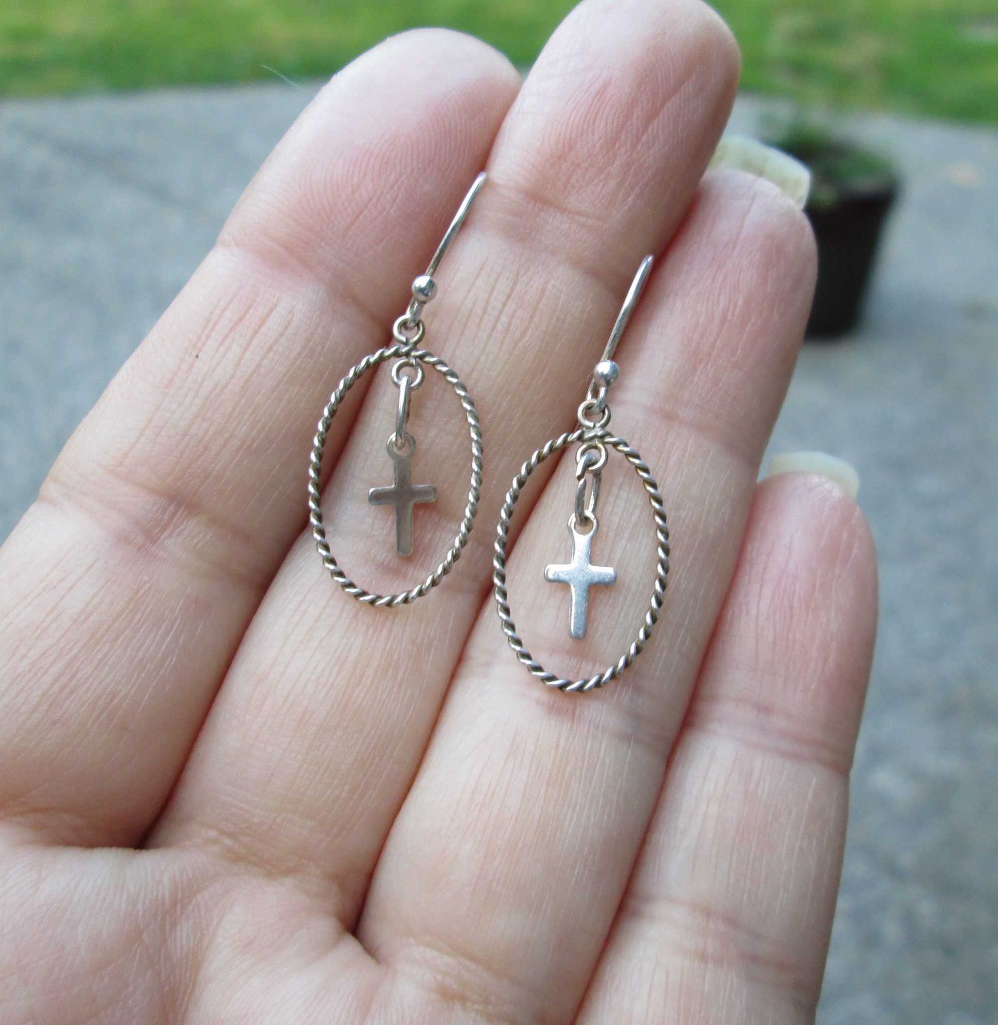 Twisted Wire Hoop Cross Earrings Etsy