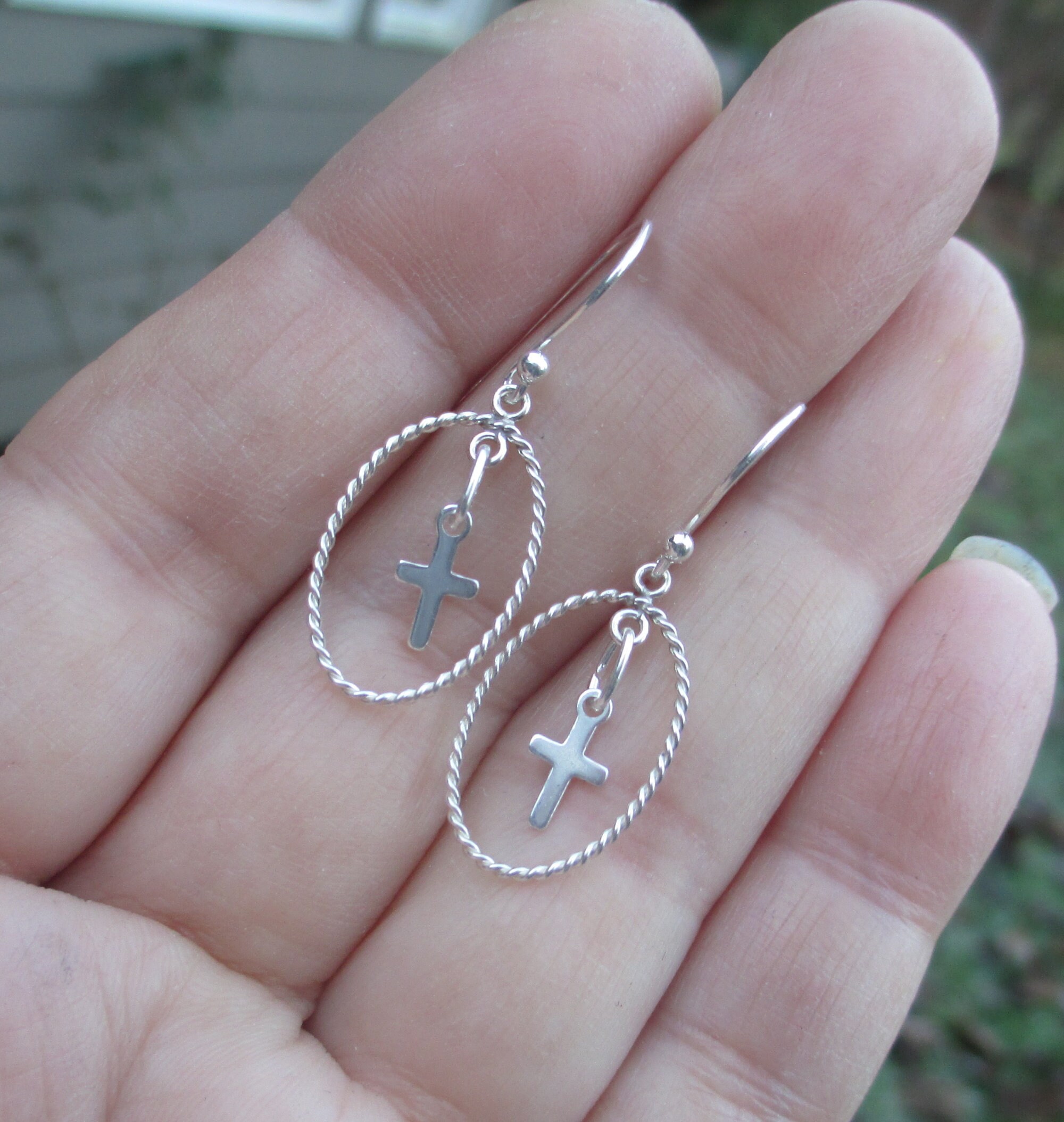 Twisted Wire Hoop Cross Earrings Etsy