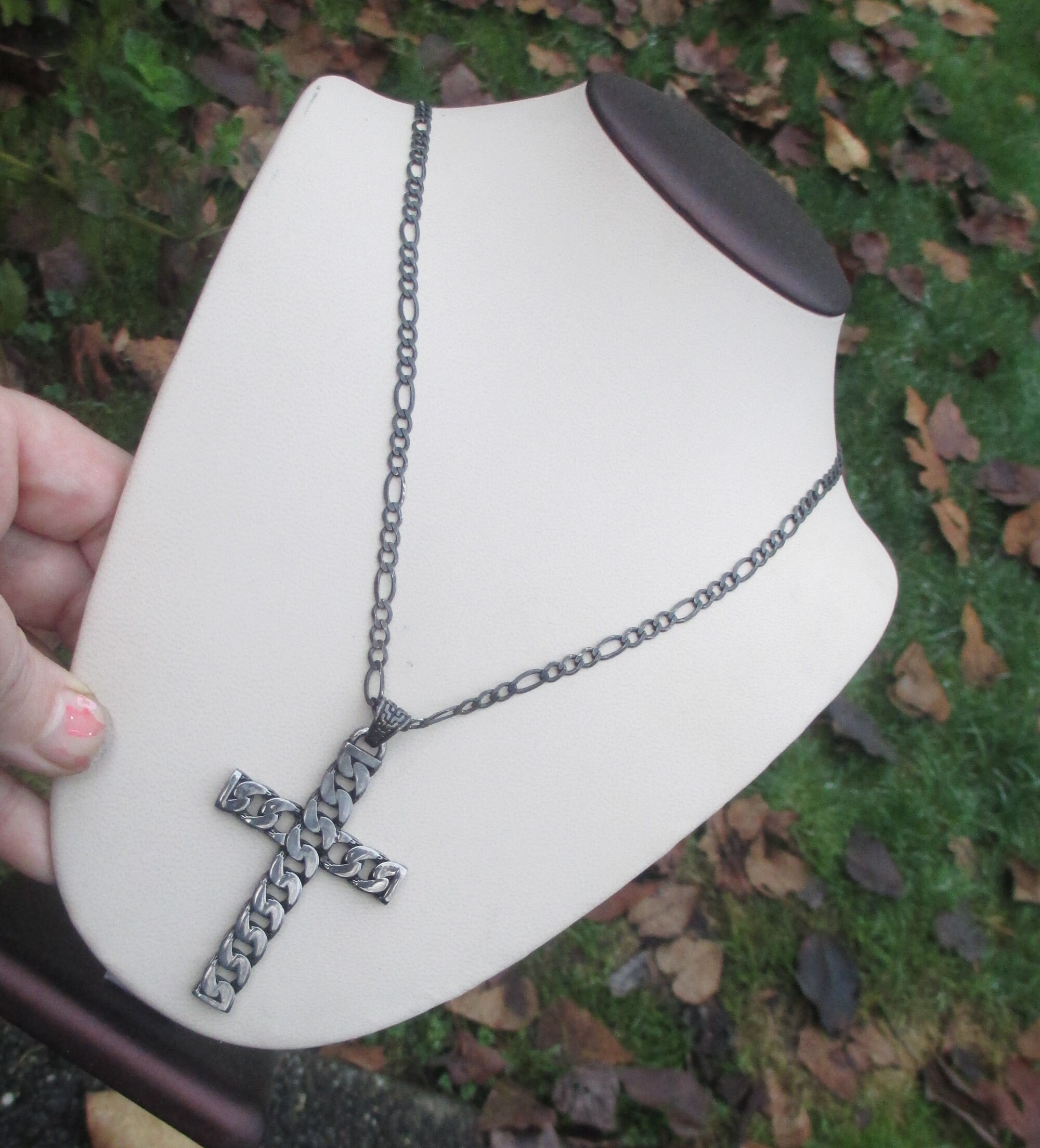 Stainless Steel Curb Chain Cross 
