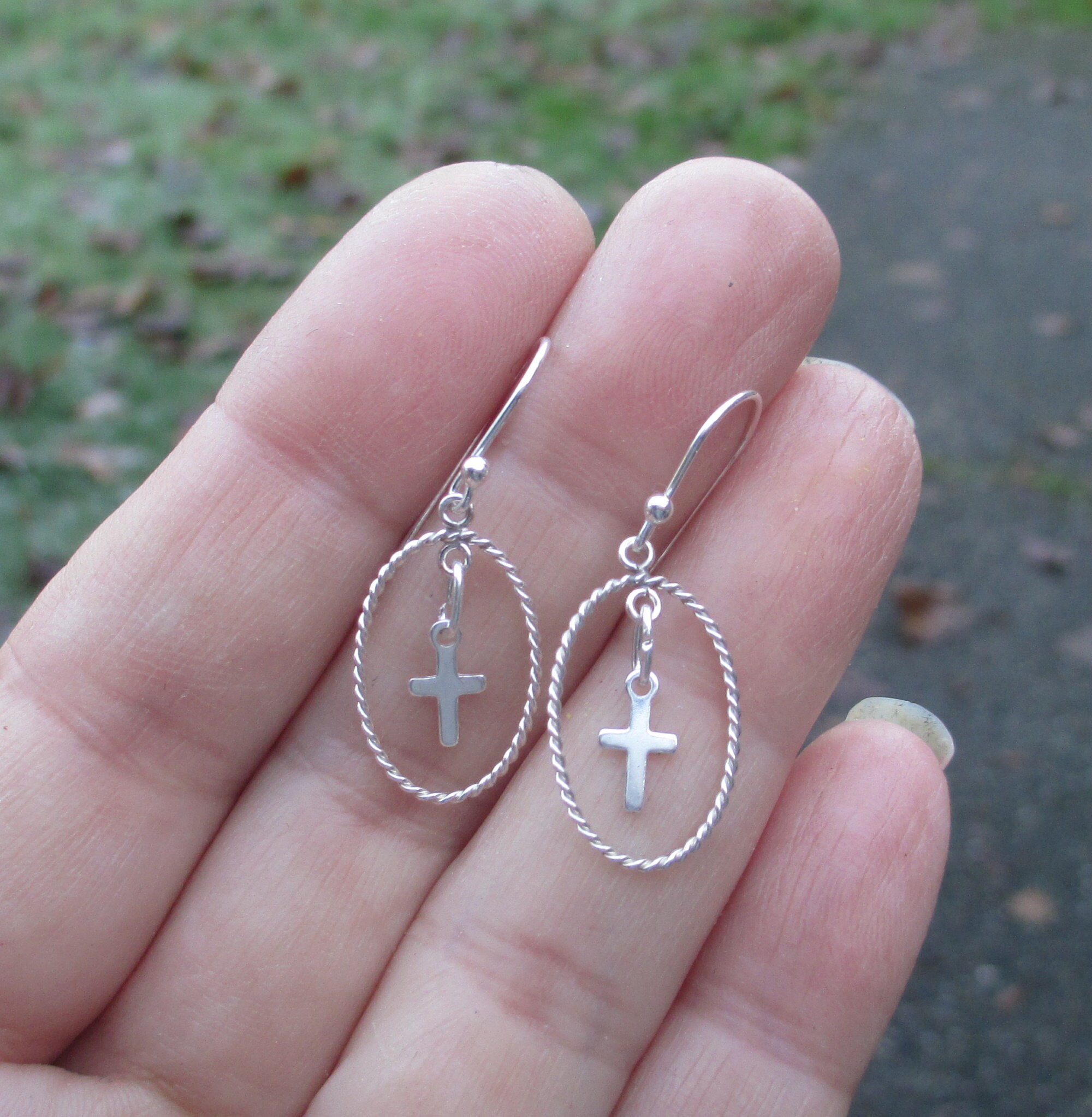 Twisted Wire Hoop Cross Earrings Etsy