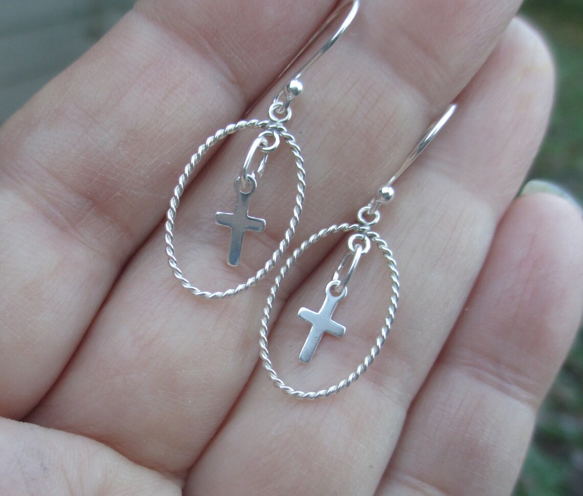 Twisted Wire Hoop Cross Earrings Etsy