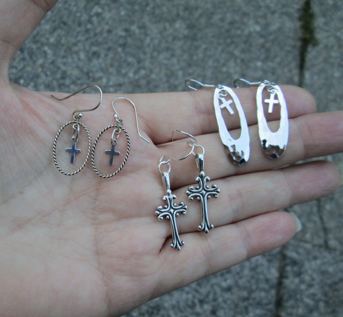 Twisted Wire Hoop Cross Earrings Etsy