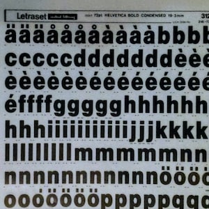 HELVETICA BOLD CONDENSED (20pt/28pt/36pt) Letraset vintage instantáneo frotar en transferencias de letras (elija tamaño)