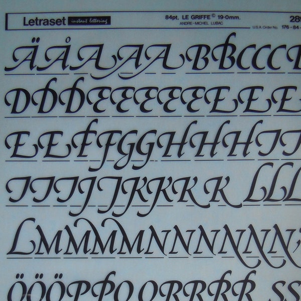 LE GRIFFE (30pt/36pt/48pt/60pt/72pt/84pt) Letraset instant rub on dry letter transfers (choose font size)