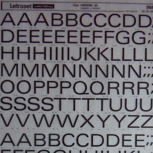UNIVERS 53 (72pt/60pt/48pt/36pt/24pt/14pt) Transferencias de letras vintage instantáneas LETRASET (elige el tamaño de fuente)