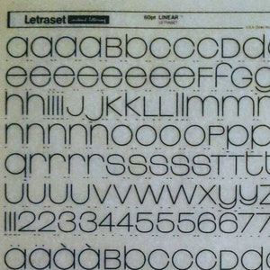 LINEAR (60pt/42pt/36pt/30pt) Trasferimenti di lettere/numeri Letraset vintage a secco (scegli la dimensione del carattere)