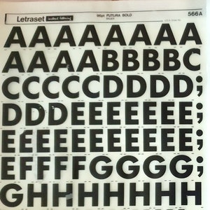 FUTURA BOLD (36pt/96pt) Letraset strofinamento istantaneo a secco sui trasferimenti di numeri di lettere (scegliere la dimensione)