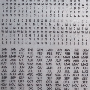 REFERENCIAS DEL CALENDARIO Letraset rotulación instantánea vintage para frotar letras/números