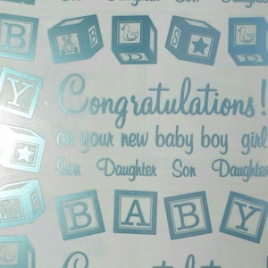 BABY CONGRATULATIONS - Trasferibili E-Z Rub a secco in lamina argento/rosa metallizzato/blu metallizzato