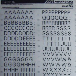 UNIVERS 45 (36pt/48pt/60pt) Transferencias de letras instantáneas Mecanorma (elija el tamaño de fuente)