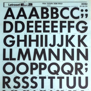 FUTURA DEMI BOLD (48pt) Transferencias de letras y números vintage de Letraset (elija el tamaño de fuente)