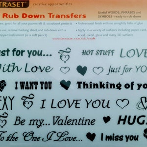 FRASI E SIMBOLI D'AMORE - Letraset molti strofinare su parole frasi simboli strofinare a secco trasferimenti