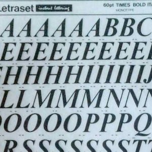 Transferencias de letras instantáneas Letraset para frotar TIMES BOLD ITALIC (72pt/60pt/48pt/42pt/36pt/24pt) (elija el tamaño de fuente)