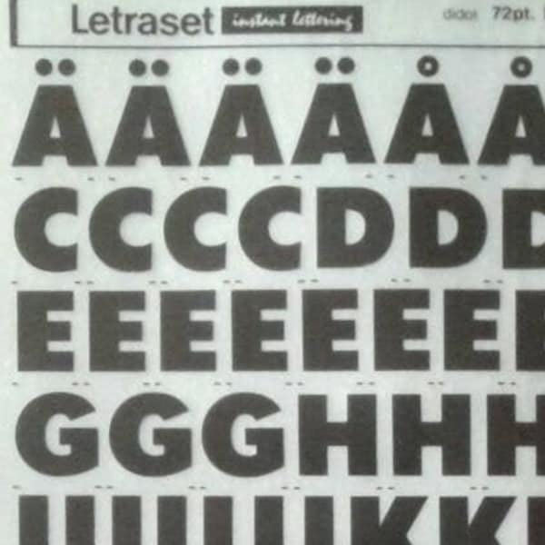 FUTURA EXTRA BOLD (72pt) Letraset Instant rub on letter transfers (choose font size)