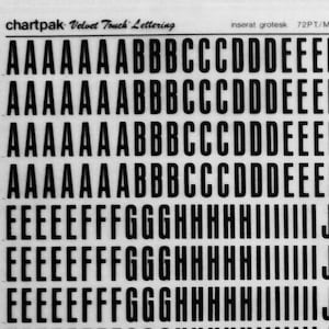 INSERAT GROTESK - Chartpak letra/número vintage esfregar a seco em transferências (ref M329)