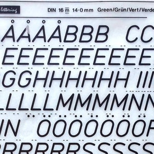 Transferencias de letras instantáneas para impresión tipográfica DIN 16 (10 mm/14 mm) Letraset (elija el tamaño de fuente)