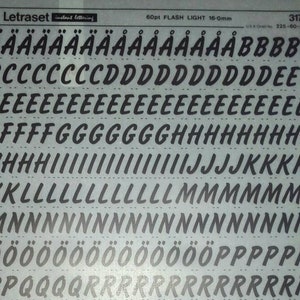 FLASH LIGHT (20pt/60pt) Transferencias de letras/números para frotar con Letraset (elija el tamaño de fuente)