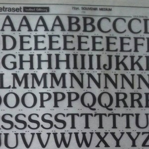 SOUVENIR MEDIUM (30pt/36pt/48pt/60pt/72pt) Letraset vintage esfregar em letras transferências de letras/números (escolha o tamanho da fonte)