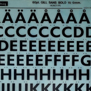 GILL SANS BOLD (60pt/48pt) Transferencias de letras instantáneas para frotar en seco de Letraset (elija el tamaño de fuente)