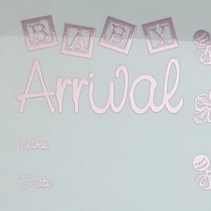 ANNUNCI DI NASCITA / Arrivo del bambino - Trasferibili E-Z Rub a secco in lamina argento metallizzato / rosa / blu