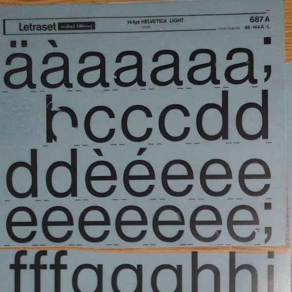 HELVETICA LIGHT Used (20pt/28pt/36pt/72pt/144pt) Letraset vintage instant dry rub on letter number transfers letterpress (choose font size)